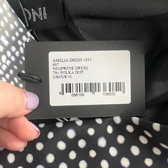 Saloni Amelia Neoprene Mini Polka Dot Dress‎ Black White Size 6 - Picture 11 of 12